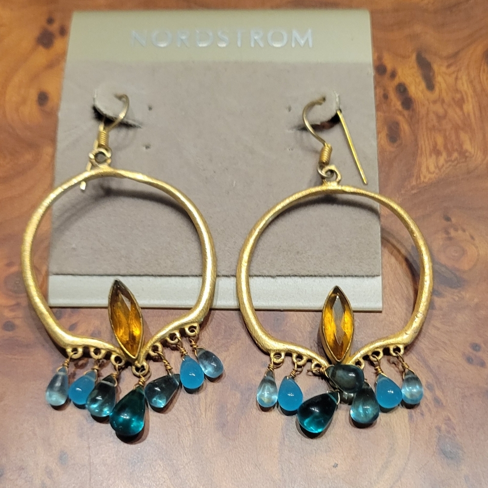 Boho Festival Gold Topaz And Amber Hoop Earrings - Picture 3 of 5